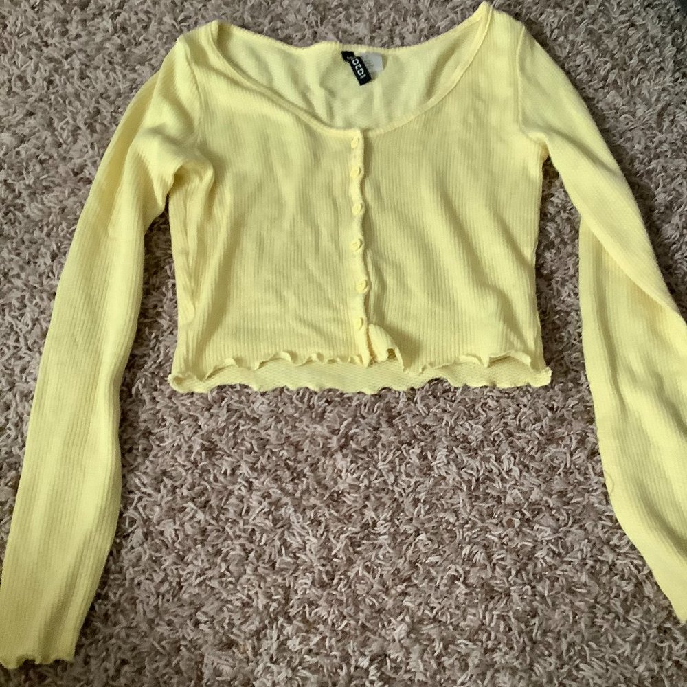 yellow cropped cardigan
